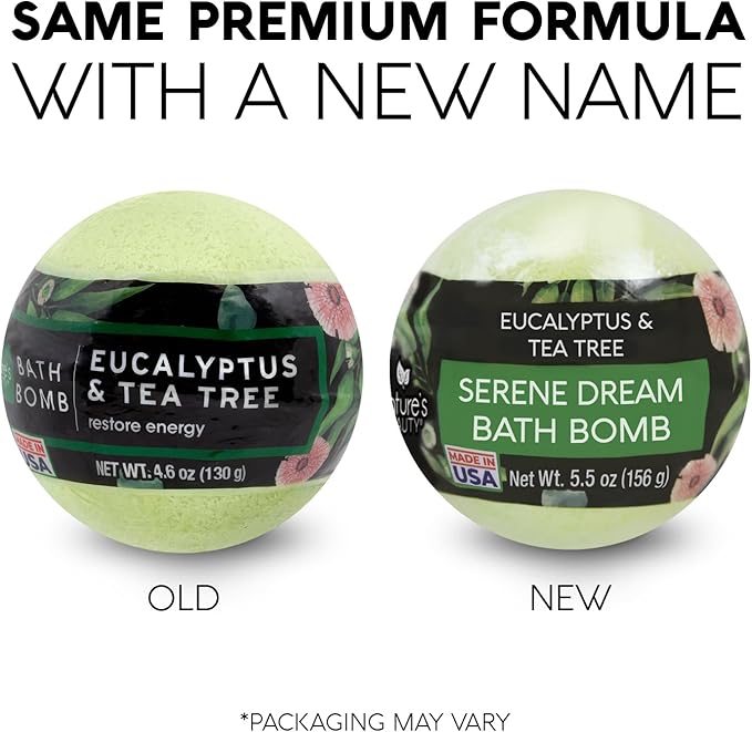 Nature's Beauty Eucalyptus &amp Tea Tree Bath Bomb Multi-Pack- Natural Hand Crafted Non-Staining Luxury Fizzy Spa Bomb Sooth + Restore Skin Made w/Coconut Oil &amp Witch Hazel 5.5oz (4 Pack)