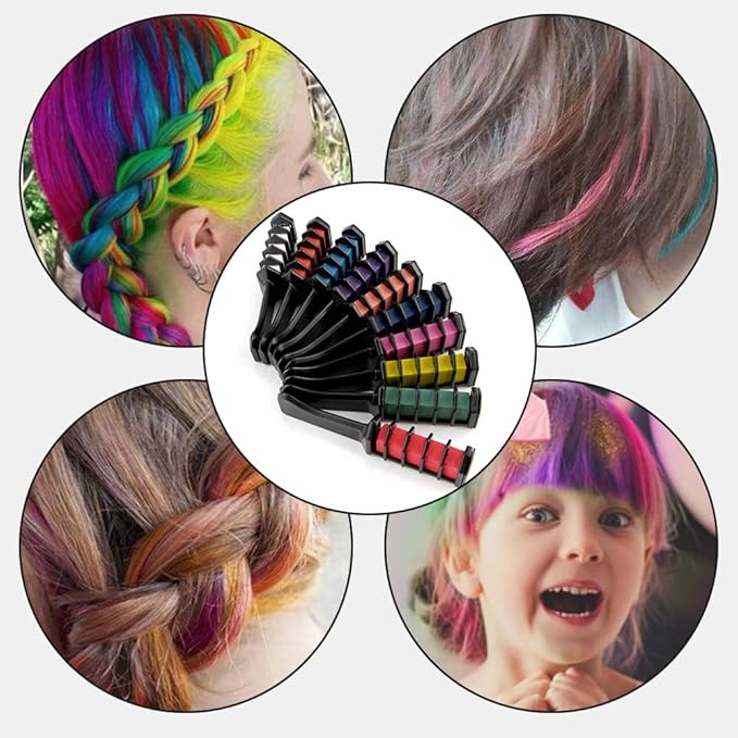 12 Colors Festive Fun Hair Chalk Combs 2026 New Temporary Glitter Hair Colors Hair Chalk Combs Washable DIY Hair Color Dye for Birthday Christmas Party Gifts for Teenage Girls Kids (8 Colors)