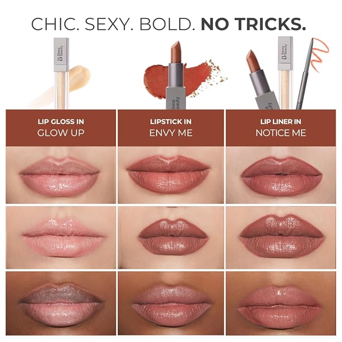 Rinna Beauty Icon Lip Kit - Showstopper- All-in-One Lip Kit Includes Lipstick Lip Gloss Lip Liner - Cool Brown look - Vegan Long-Lasting Anti-Aging &amp Moisturizing Cruelty-Free - 1 each