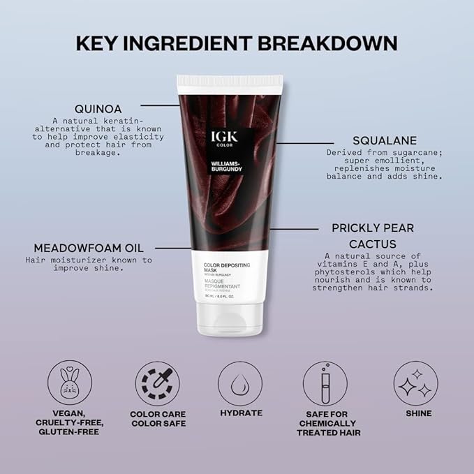 IGK Hair Gloss Toner &amp Color Depositing Mask | Intense Burgundy Semi-Permanent | Vegan + Cruelty Free | Williams Burgundy
