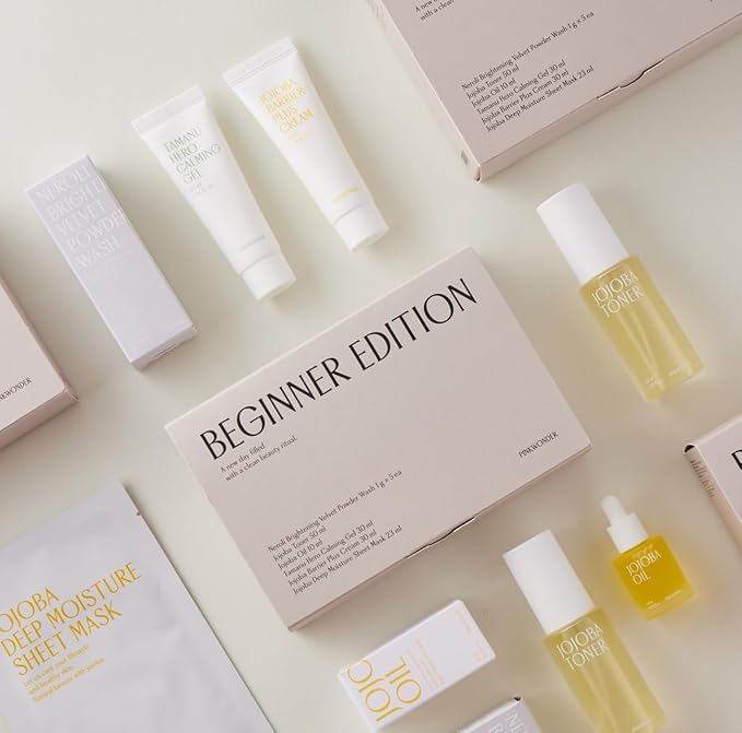 PINKWONDER Beginner Edition Skincare Set | USDA Organic Jojoba Oil | Hydrating &amp Soothing Routine | Travel Essentials for Women | Korean Skincare Gift