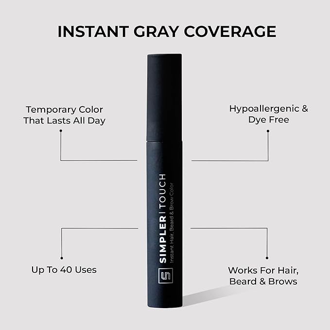 Simpler Hair Color Touch Up Temporary Beard Dye for Men for Gray Hair Coverage - Natural Clean Ingredients - Hypoallergenic Reusable Instant Beard Dye for Sensitive Skin (Brown Black)