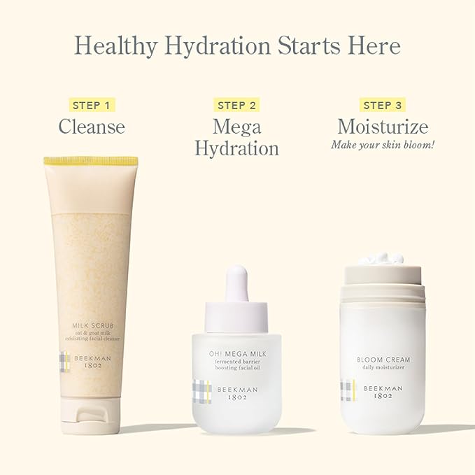 Beekman 1802 Oh Mega Milk Facial Oil - Hydrating Vitamin C &amp Niacinamide Serum - Repairs Skin Barrier - For Dry/Aging Skin - Fragrance Free &amp Sensitive Safe
