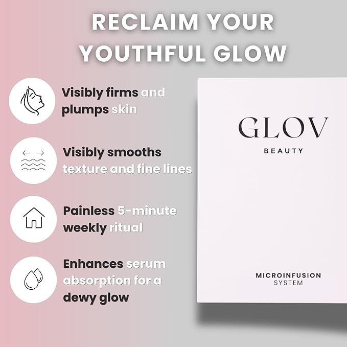 Glov Beauty Micro Infusion System for Face &amp Lips ? 0.25mm 24k Gold Cosmetic Facial Stamp with Hyaluronic Acid Collagen Peptides &amp Licorice Root Serum Ampoules (2x Infusion Application 6x Se