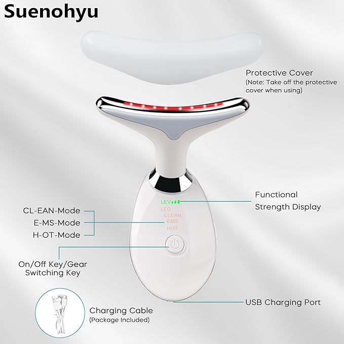 Red Light Therapy for Face 7 Color LED Facial Light Therapy Wand for Skin Care at Home Blue Light Therapy Face Massager Tool for Neck (White)