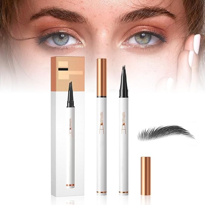 2 Pcs Microblading Eyebrow Pen Waterproof Microblading Eyebrow Pencil Eye Brow Pen with 4 Micro-Fork Tip Natural Makeup Long-Lasting Fine Stroke Magic Eyebrow Pencil Stay on All Day (Gray)