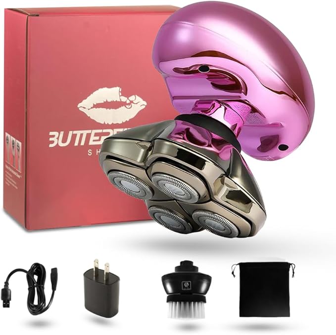 Skull Shaver Butterfly Kiss PRO - Women's Electric Shaver for Bikini Line Legs &amp Body - Wet &amp Dry Use - Ergonomic Hypoallergenic Blades - 60 Minutes Cordless Use - Pink