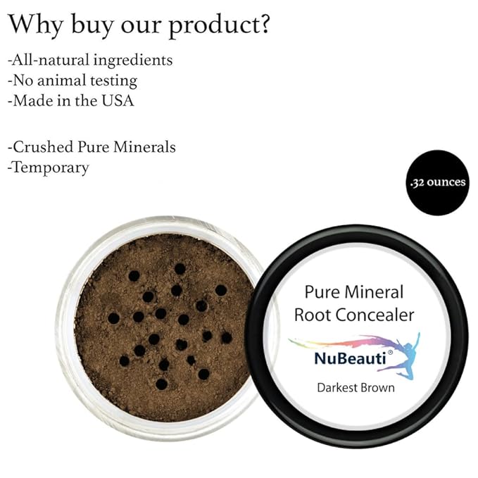 Root Concealer Touch Up Powder | All-Natural Crushed Minerals | Fast and Easy Total Gray Hair Cover Up For Black Brown Auburn and Blonde Hair - 0.30 oz (Darkest Brown)