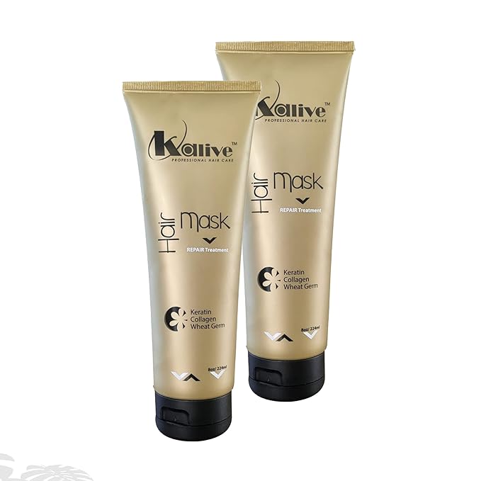 KALIVE Hair Mask for Deep Hydration &amp Repair - 8 oz. Keratin Collagen &amp Wheat Germ - Hair Care Products for Dry Damaged Hair. (Pack of 2)