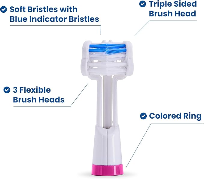 Triple Bristle Replacement Brush Head Refills | Innovative 3 Head Design | Compatible with Triple Bristle Brand Sonic Toothbrush | Color Changing Indicator Bristles | 2 Pack (Pink)