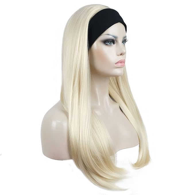 Aimole Long Straight 3/4 Women's Wigs Synthetic Hair with Black Headband(613 Pale Blonde)