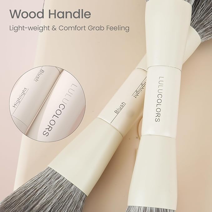 LULUCOLORS-Dual-Ended Makeup Brush Set with Sponge &amp Travel Case-13 Kinds of Multi-Functional Brushes for Face &amp Eyes ? Soft Bristles Easy Travel Brush Set (Cream White)