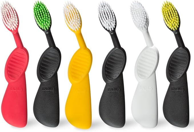 RADIUS Flex Brush with Soft Bristles Toothbrush BPA Free &amp ADA Accepted Designed to Improve Gum Health &amp Reduce Issues - Left Hand - Purple/Watermelon/White - Pack of 3