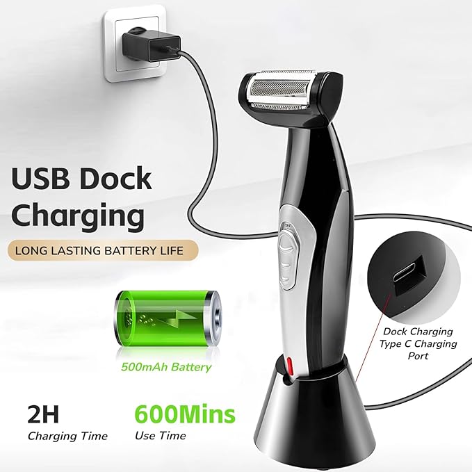 Yoidesu Men's Body Groomer with Adjustable Extreme Reach Handle Wet/Dry Use Back Hair Remover