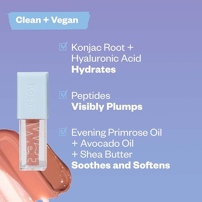 Kosas Wet Lip Oil Gloss - Hydrating Lip Plumping Treatment with Hyaluronic Acid &amp Peptides Non-Sticky Finish (Fruitjuice)