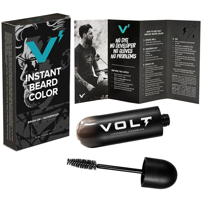 VOLT Grooming Temporary Instant Beard Color Single Pack - Quick Drying Plant Based Hypoallergenic Brush on Color for Beards Mustaches and Eyebrows - 0.35 Fl Oz (10 ml) Auburn (Red)