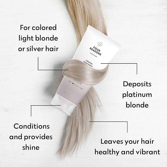 FOUR REASONS Color Mask - Silver - (27 Colors) Toning Treatment Color Depositing Conditioner Tone &amp Enhance Color-Treated Hair - Semi Permanent Hair Dye Vegan and Cruelty-Free 6.76 fl oz