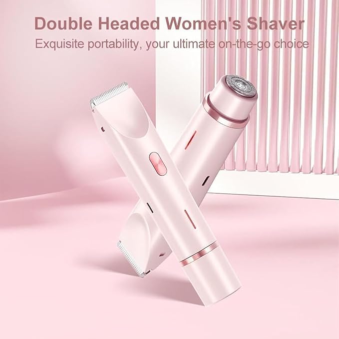 Electric Bikini Trimmer Tools for WomenIpx7 WaterproofDouble Head Detachable Shavers Razors for Facial Face Chin Underarm Eyebrow (Pink)