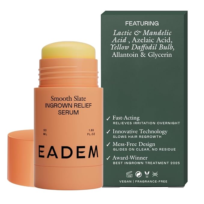 EADEM Smooth Slate Ingrown Hair Roller Serum Targets Bumps Trapped Hairs Faded Topicals for Scarring and Dark Spots AHAs and Tyrosinase Slows Ingrown Hair Regrowth