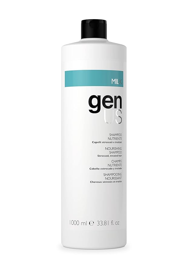 Genus Milk Nourishing Shampoo - Milk &amp Wheat Proteins for Stressed Treated Hair Gentle Cleansing Deep Nourishment Adds Shine &amp Softness - 1000ml