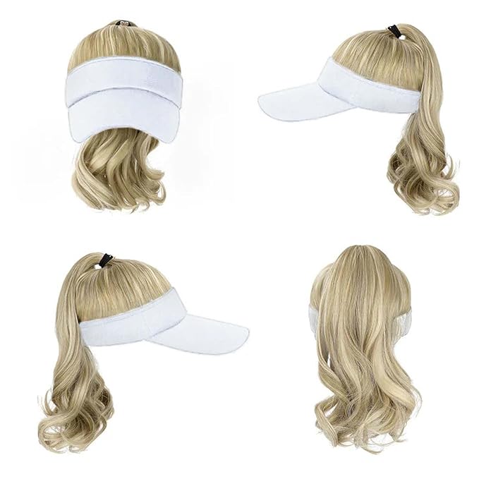 Hat Wig for Women Baseball Cap Wig with Curly Synthetic Hair Extensions Ponytail Cap wig Sun Hat with Hair