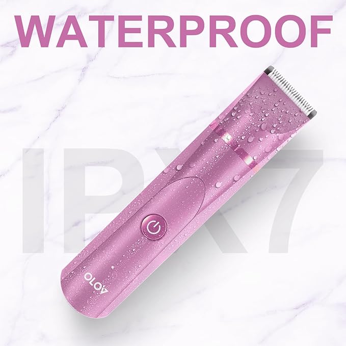 OLOV Electric Body Hair Trimmer - Groin Trimmer for Men - Bikini Trimmer Women - Wet/Dry Shaver Groomer Replaceable Ceramic Blade Heads USB Recharge Dock Waterproof Hygiene Razor Pink