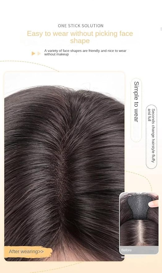 Hook and Loop Strap Human Hair Bangs No Clips Magic Paste Toppers For Women Female Upgrade Sewing Stickers Increase Volume of Fluffy Hair Patches (Dark Brown Air Bangs 6x8cm)