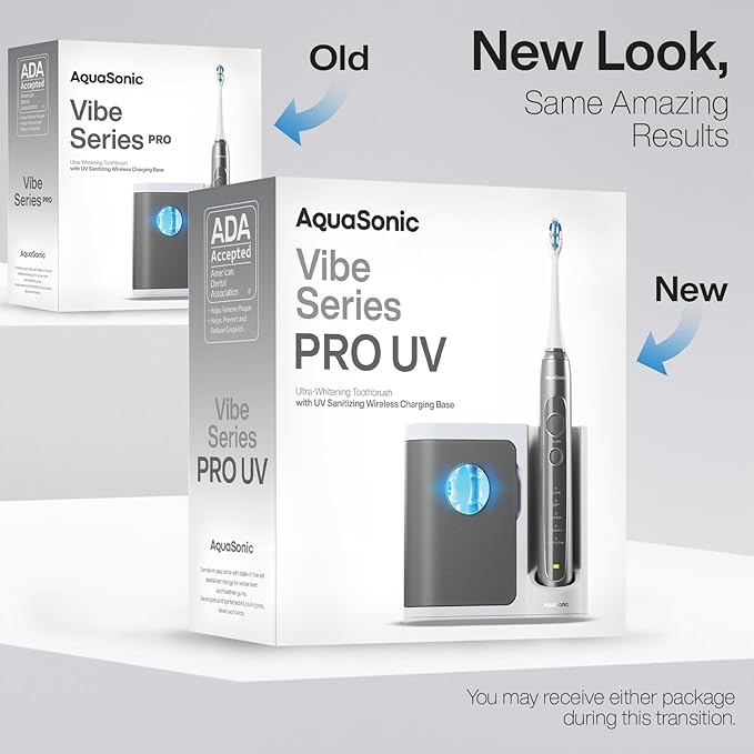Aquasonic Vibe Series PRO ? Ultra-Whitening Electric Toothbrush ? 5 Modes &amp Smart Timers ? UV Sanitizing Base ? ADA Accepted (Charcoal Metallic)