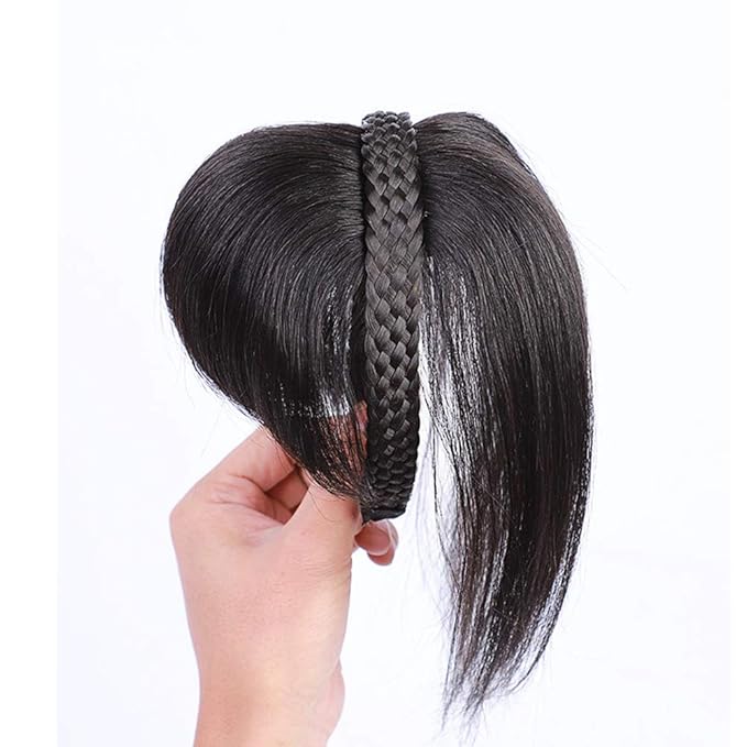 10 Womens Human Hair Braided Headband - Natural Looking Hairband Braids - Human Hair Topper Clip In Topper - Wiglets With Bangs - Twist Braid - Natural Black