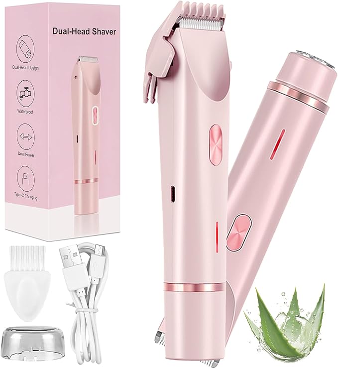 2026 New Bikini Shaver for Women Electric Trimmer 2.0 with Stainless Steel Dual Head IPX7 Waterproof Wet and Dry Use Reduces Pulling Suitable for All Skin Types (Pink)