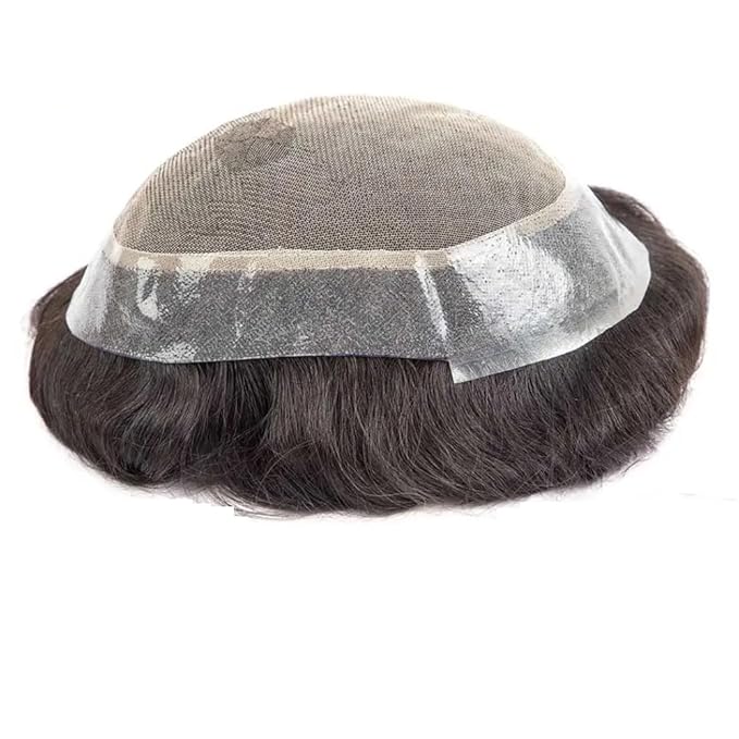 Toupee for Men Human Hair Mens Toupee European Virgin Human Hair Units Curly Wave Mens Wigs Toupee Hair Real Human Replacement System for Man AUS Prosthesis Units Patch #1B Off Black (7x10)