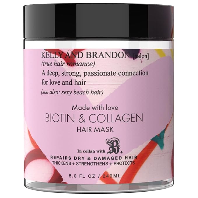 Kelly And Brandon Biotin and Hydrolyzed Collagen Hair Mask for Dry &amp Damaged Hair Aloe Vera Avocado Oil Vitamin E Oil 8oz