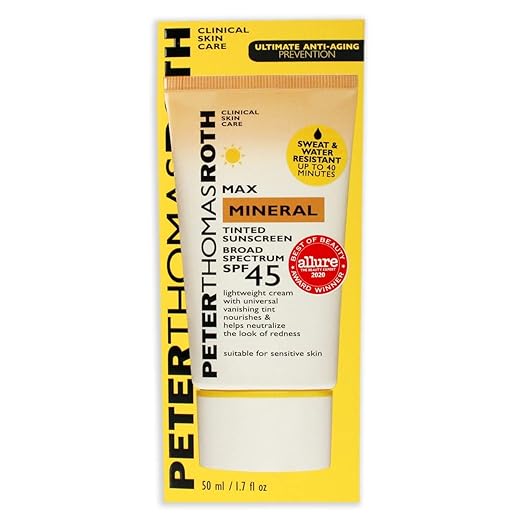 Peter Thomas Roth | Max Mineral Tinted Sunscreen Broad Spectrum SPF 45 | Tinted Moisturizer with SPF Water-Resistant Mineral Sunscreen For Sensitive Skin 1.7 Fl Oz