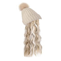 Women Winter Beanie Hat with Wig Big Wavy Curly Hair Extensions Knit ski Snow Cap Attached Party Daily Weddings Wig