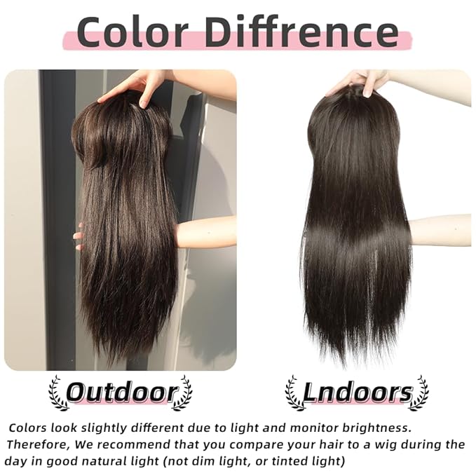 Toppers Hair Pieces for Women 24 Inch Long Straight Clip in Hair Toppers for Women Thinning Hairs Synthetic Hand-Tied Hairline Heat Resistant Layered Womens Wig Topper Add Volume Dark Brown