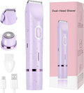 Women's Bikini Trimmer 2-in-1 Electric Shaver for Bikini Line Legs Underarms Face - Waterproof Women's Electric Shaver for Sensitive Skin USB Rechargeable(Purple)