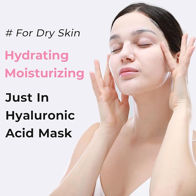 '+WIS+ Hyaluronic Acid Face Mask 24 EA with Hyaluronic Acid Serum and Vitamin B5 Facial Mask for Dry Skin Anti-Aging Mask to Plump and Repair Dehydrated Skin Safe on Sensitive Skingifts for women