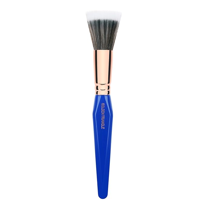 Bdellium Tools Professional Makeup Brush - Golden Triangle 955 Duo Fibre Finishing - With All Vegan and Soft Synthetic Fibers For Stippling Lightweight Application (Blue 1pc)