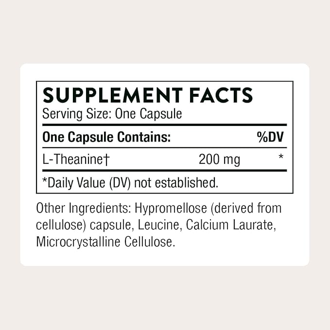 THORNE - Theanine - 200mg of L-Theanine - Support a Healthy Stress Response Relaxation and Focus - Increases Brain Alpha-Wave Production* - 90 Capsules