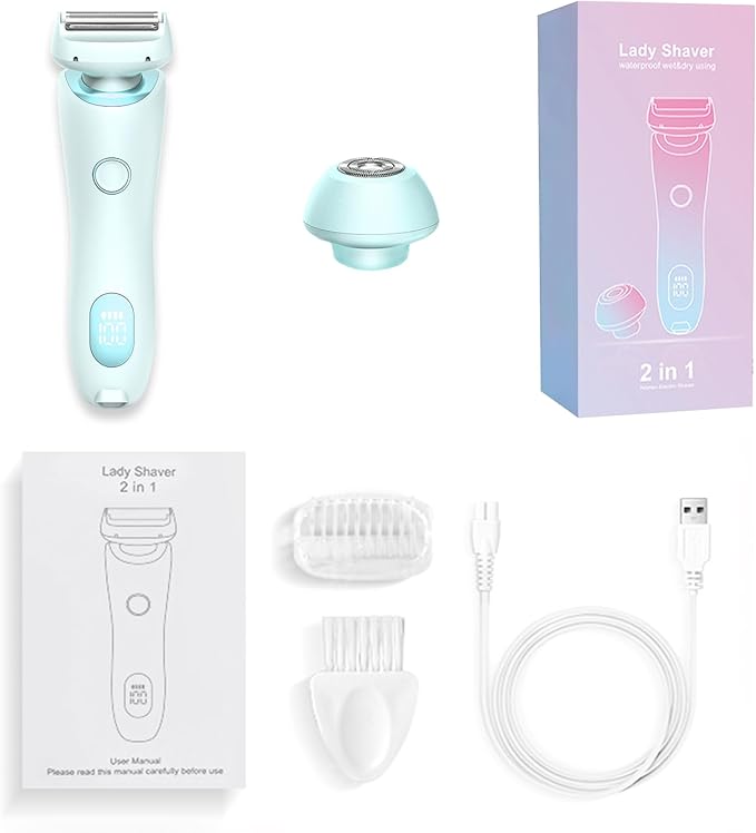 Glide Pro 3.0 Razor for Women Livora Electric Shaver for Women Silk Glide Pro Shaver 2 in 1 Wet &amp Dry Waterproof Electric Shaver with Removable Head for Leg Arm Underarm Bikini Area (Blue)