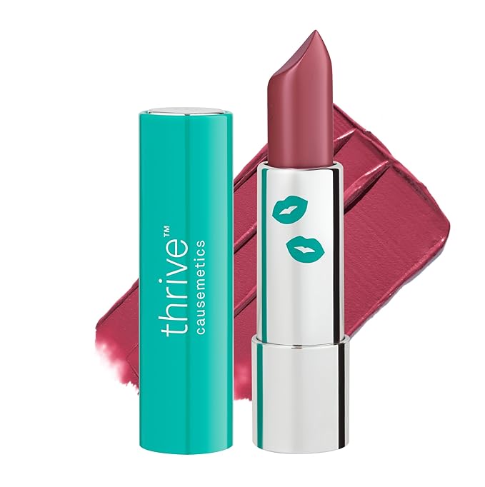 Thrive Causemetics Impact-FULL Smoothing Lipstick Moisturizing Lip Makeup Essential with Vitamin E Lightweight Creamy Lipstick for Women Long Lasting Vegan Shade Nicole (Berry Mate)