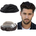 Toupee for Men Human Hair Mens Toupee European Virgin Human Hair Units Curly Wave Mens Wigs Toupee Hair Real Human Replacement System for Man AUS Prosthesis Units Patch #1B Off Black (7x10)