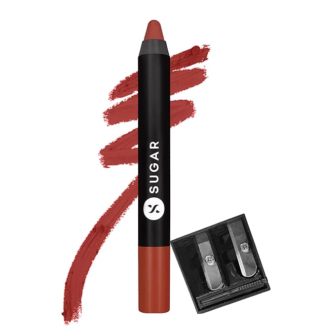 SUGAR Cosmetics Matte As Hell Crayon Lipstick29 Molly Brown (Peachy brown) with SharpenerHighly pigmented Creamy Texture Long lasting Matte Finish