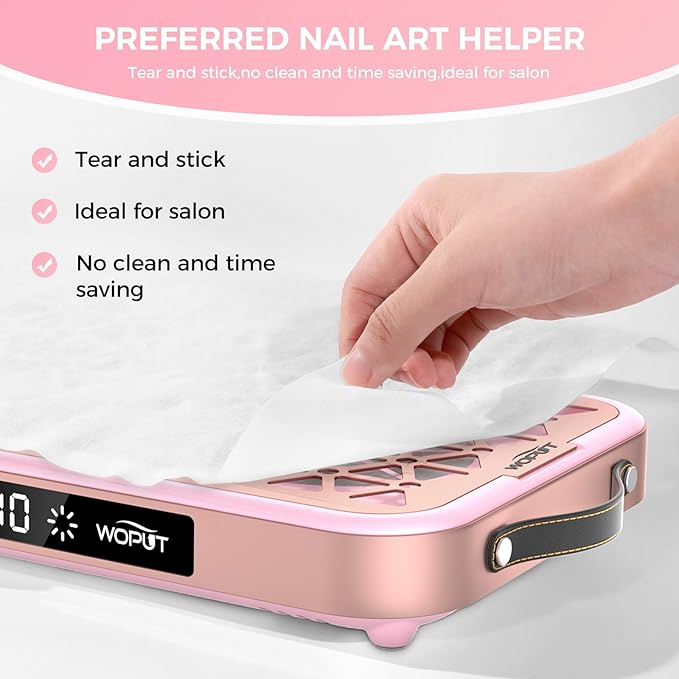 Nail Dust Collector 1600PA Professional Nail Vacuum Dust Collector Fan with Filter Papers (30 Pcs) for Acrylic Nail Polishing &amp Manicure at Nail Salon &amp Home - Pink