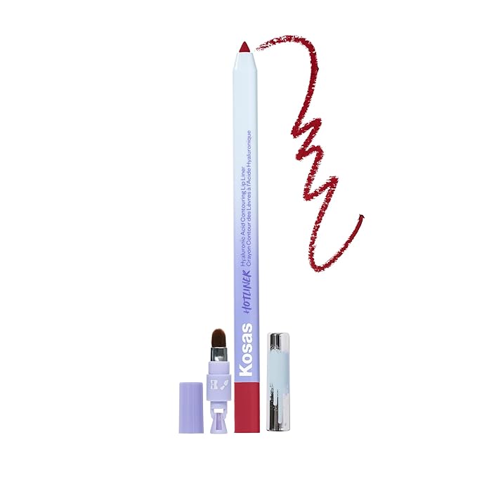 Kosas Hotliner Retractable Lip Liner Pencil with Built-In Brush &amp Sharpener - Easy Contouring Hydrating Long-Lasting - Pigmented Creamy Texture for Plumping Lips - Hyaluronic Acid &amp Konjac -