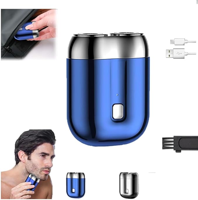 2026 New Model Mini Dual-Head Electric Shaver Electric Mini Portable Razor Pocket Size Washable Double Head Razor Rechargeable Waterproof Compact Electric Shaver for Home Car Travel (Blue)
