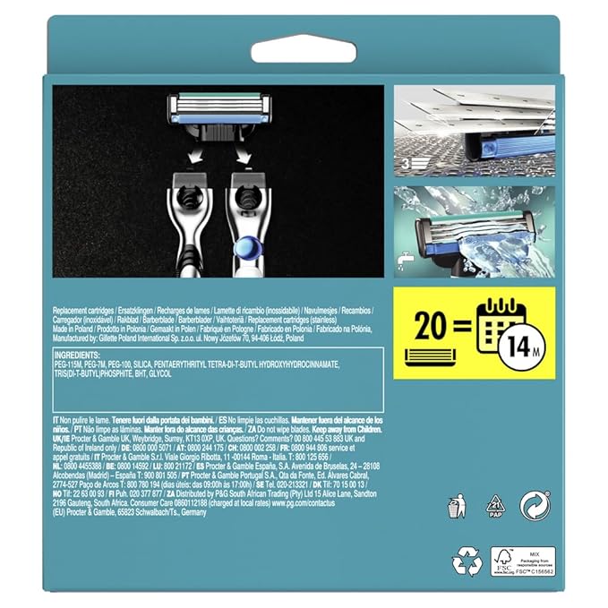 Gillette Mach3 Men's Razor Blades Pack of 20 Refill Blades