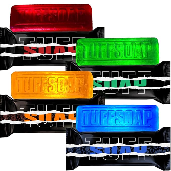 4 Pack ? 4-in-1 Men?™s Fragrance Soap Bar 21.87 oz ? Natural All-in-One Bar for Body Face Hair &amp Shaving ? TUFF RED (Energy) / TUFF GREEN (Skin Protection) ? Long-Lasting &amp Sulfate-Free