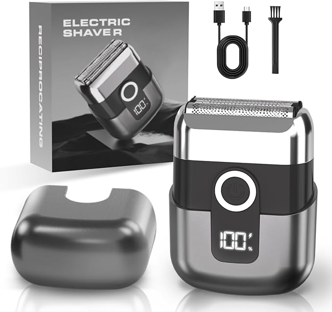 Electric Foil Shavers for Men: Mini Electric Razor Foil Shaver for Face IPX7 Waterproof Wet Dry Cordless Razor with 3 Floating Blades LED Display for Travel &amp Home USB Type C