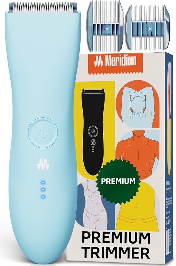 MERIDIAN The Trimmer Premium - Body Hair Trimmer &amp Electric Shaver for Men and Women for Pubic Hair Chest Legs &amp Bikini Line Waterproof &amp Rechargeable Sky